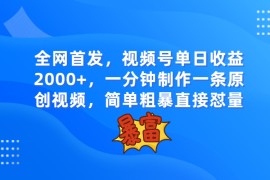 全网首发，视频号单日收益2000+，一分钟制作一条原创视频，简单粗暴