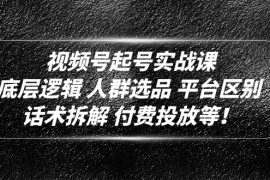视频号起号实战课：底层逻辑 人群选品 平台区别 话术拆解 付费投放等  