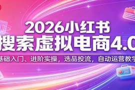 2026小红书搜索虚拟电商4.0：基础入门、进阶实操，选品投流，自动运营教学