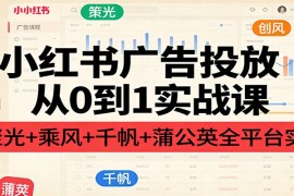 小红书广告投放从0到1实战课：聚光+乘风+千帆+蒲公英全平台实操