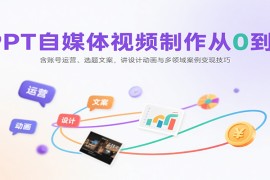 PPT自媒体视频制作从0到1：含账号运营、选题文案，讲设计动画与多领域案例变现技巧