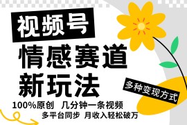 视频号情感赛道全新玩法，5分钟一条原创视频，操作简单易上手，日入500+