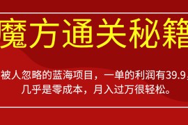 被人忽略的蓝海项目，魔方通关秘籍，一单的利润有39.9，几乎是零成本，月入过万很...