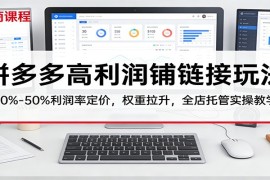 拼多多高利润铺链接玩法：30%–50%利润率定价，权重拉升，全店托管实操教学