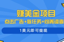 多种赚美金玩法的赚钱项目，点击广告+做任务+问券调查，1美元即可提现