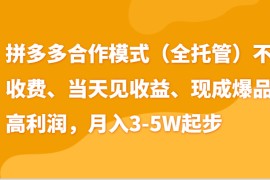 最新拼多多模式日入4K+两天销量过百单，无学费、老运营代操作、小白福利