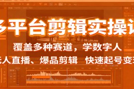 多平台剪辑实操课：覆盖多种赛道，学数字人、无人直播、爆品剪辑，快速起号变现