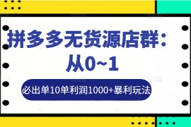 拼多多无货源店群：从0~1，必出单10单利润1000+暴利玩法，36节实战保姆教程