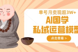 AI国学私域运营模型，无成本、变现快、周期短、持续性强，单号月变现3w+
