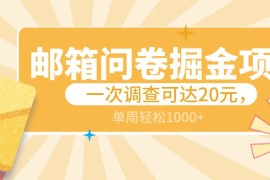 邮箱问卷掘金项目，一次调查可达20元，可矩阵放大，一周轻松1000+