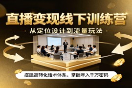 直播变现线下训练营，从定位设计到流量玩法，搭建高转化话术体系，掌握年入千万密码