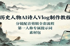 历史人物AI诗人Vlog制作教程：分镜配音剪辑全套流程，第一人称专属提示词素材包