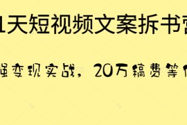 21天短视频文案拆书营，超强变现实战，20万稿费等你拿