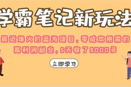 学霸笔记的新玩法，最近爆火的蓝海项目，零成本刚需的高利润副业，5天收了3000多