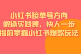 小红书接单号方向微操实践课，快人一步提前掌握小红书爆款玩法