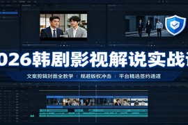 2026韩剧影视解说实战课：文案剪辑封面全教学，规避版权冲击平台精选签约通道