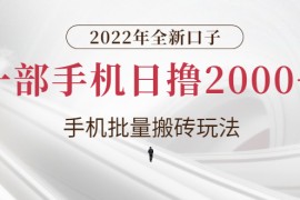 全新口子，手机批量搬砖玩法，一部手机日撸2000+