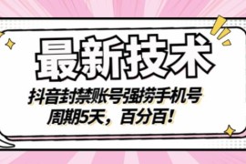 最新技术：抖音封禁账号强捞手机号，周期5天，百分百