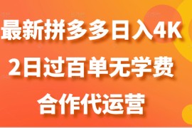 最新拼多多，日入4K+，2日过百单无学费，合作代运营
