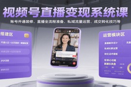 视频号直播变现系统课，账号开通装修、直播全流程准备、私域流量运营、成交转化技巧等