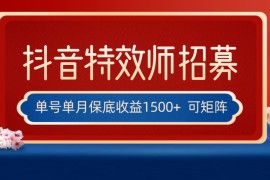 全网首发抖音特效师最新玩法，单号保底收益1500+，可多账号操作，每天操作十分钟