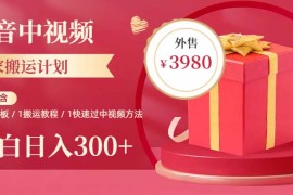 独家抖音中视频搬运计划，每天30分钟到1小时搬运 小白轻松日入300+ 