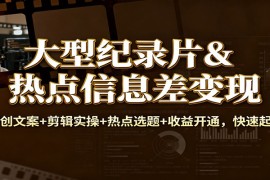 大型纪录片热点信息差变现：原创文案+剪辑实操+热点选题+收益开通，快速起号