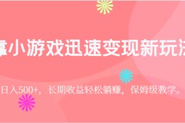 靠小游戏迅速变现新玩法，日入500+，长期收益轻松躺赚，保姆级教学。