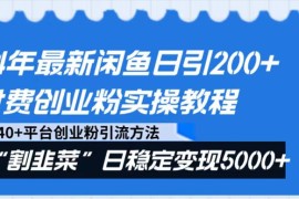 24年最新闲鱼日引200+付费创业粉，割韭菜每天5000+收益实操教程！
