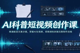 AI科普短视频全流程制作课：配音文案分镜+AI生成+剪辑调色封面实战