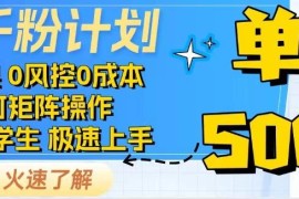 抖音千粉计划，日入500+，包落地，当日拿成果