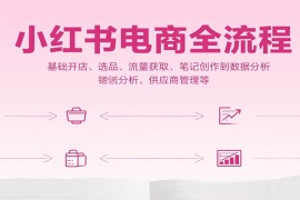 小红书电商全流程，基础开店、选品、流量获取、笔记创作到数据分析、供应商管理等
