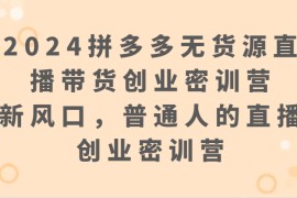 2024拼多多无货源直播带货创业密训营：新风口，普通人的直播创业密训营