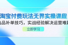 淘宝付费玩法无界实操课程，选品补单技巧，实战经验解决运营难题