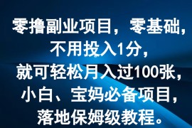 零撸副业项目，零基础，不用投入1分，就可轻松月入过100张，小白、宝妈必备项目