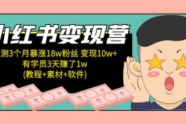 小红书变现营：实测3个月涨18w粉丝 变现10w+有学员3天赚1w(教程+素材+软件) 