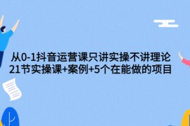 0-1抖音运营课只讲实操不讲理论：21节实操课+案例+5个在能做的项目