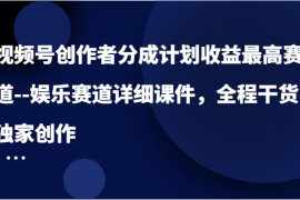 视频号创作者分成计划收益最高赛道--娱乐赛道详细课件，全程干货，独家创作