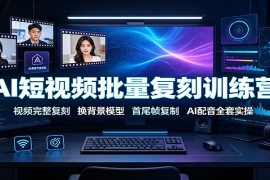AI短视频批量复刻训练营：视频完整复刻，换背景模型、首尾帧复制、AI配音全套实操