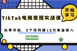 TIkTok电商变现实战课，从零开始，3个月突破10万美金收入（价值4980元