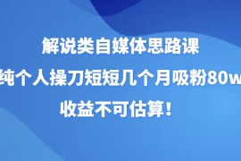 解说类自媒体思路课，纯个人操刀短短几个月吸粉80w，收益不可估算！（更新）