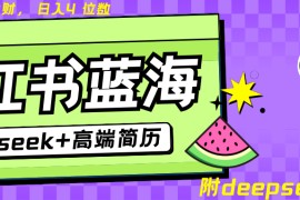 Deepseek+小红书简历蓝海赛道 日入无上限  24小时自动发货 零成本 不限时间地点