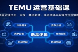 TEMU运营基础课：涵盖店铺注册、申报、商品新建，选品逻辑与实操及定价策略等