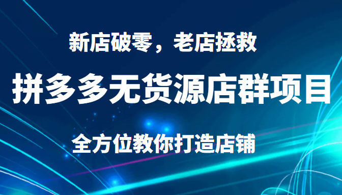 拼多多无货源店群项目 拼多多无货源店群项目