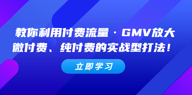 教你利用付费流量·GMV放大,微付费、纯付费的实战型打法【无水印】 教你利用付费流量·GMV放大,微付费、纯付费的实战型打法【无水印】