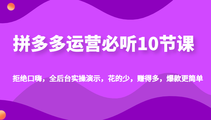 拼多多运营必听10节课,拒绝口嗨,全后台实操演示,花的少,赚得多,爆款更简单 拼多多运营必听10节课,拒绝口嗨,全后台实操演示,花的少,赚得多,爆款更简单