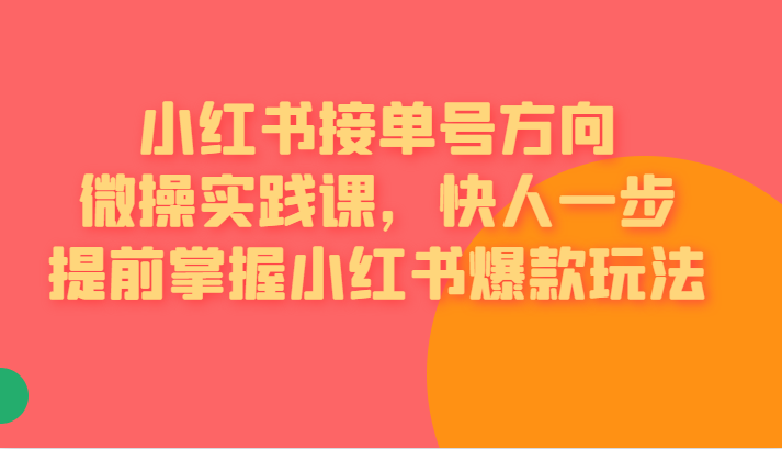 小红书接单号方向微操实践课,快人一步提前掌握小红书爆款玩法 小红书接单号方向微操实践课,快人一步提前掌握小红书爆款玩法