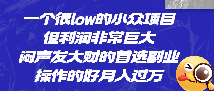 一个很low的小众项目,但利润非常巨大,闷声发大财的首选副业,操作的好月入过万 一个很low的小众项目,但利润非常巨大,闷声发大财的首选副业,操作的好月入过万