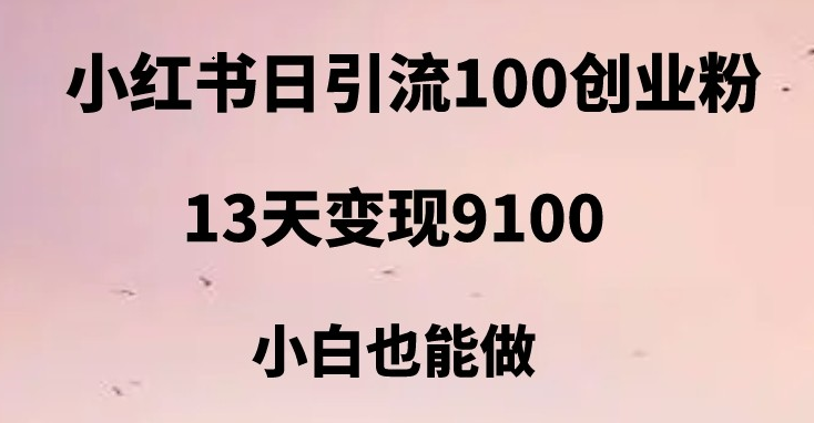 小红书日引流100+创业粉,13天变现9100,创业首选引流平台 小红书日引流100+创业粉,13天变现9100,创业首选引流平台