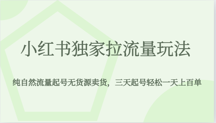 小红书独家拉流量玩法,纯自然流量起号无货源卖货,三天起号轻松一天上百单 小红书独家拉流量玩法,纯自然流量起号无货源卖货,三天起号轻松一天上百单